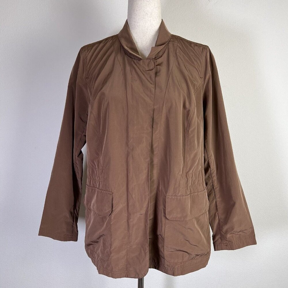 J Jill Windbreaker Jacket Women's Small Brown Button Up Chore Coat Lightweight‎